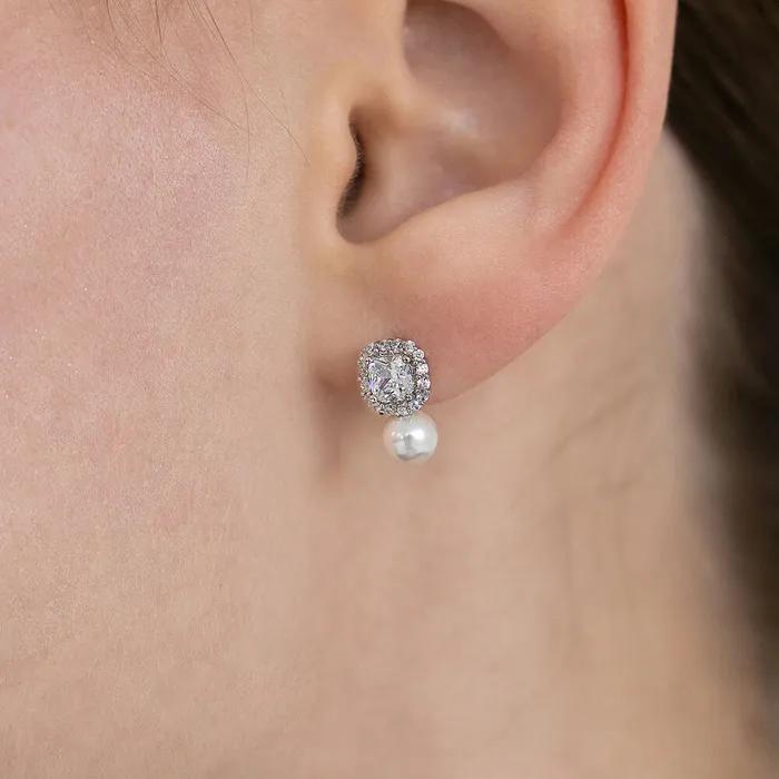 Cushion Cubic Pearl Drop Earrings EC3302