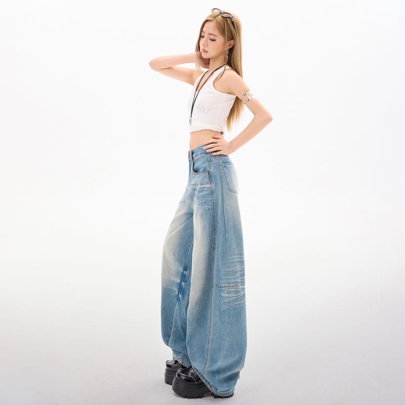 Spring Summer Y2K Ultra Soft Lyocell Micro Saber Cut Denim Pants For Ladies Casual Pants Oversize Denim Trousers