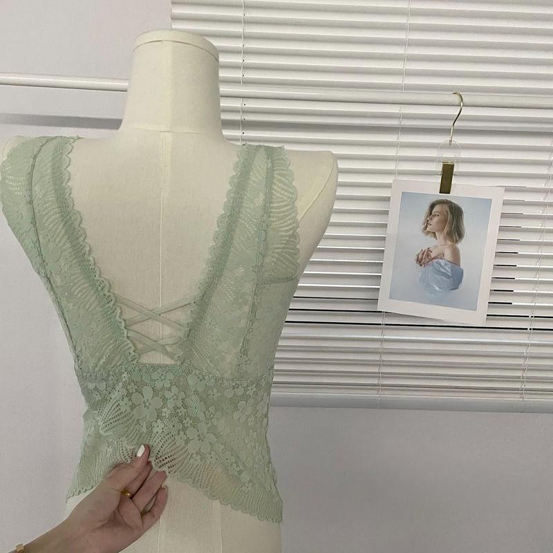 Spitzen-Camisole-Weste mit Brustpolster Ohne Stahlbügel Schöner Rücken Raffiniert zur Betonung der Schlankheit Sexy Lange Unterwäsche für Damen Sommer Dünn