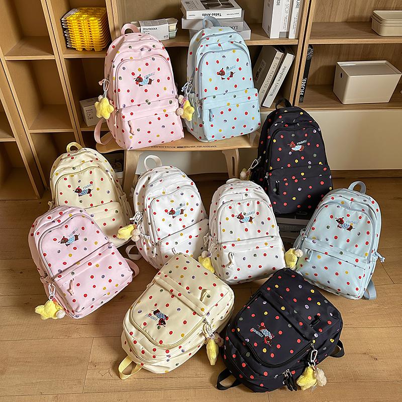 Puppy Dot Print Backpack Junior High School Student Lightweight Schoolbag Girls Large Capacity Backpack
