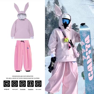 Traje de Snowboard Orejas de Conejo Multiusos Dopamina: Conjunto de Chaqueta y Pantalones de Esquí para Esquí en Tabla Única/Doble