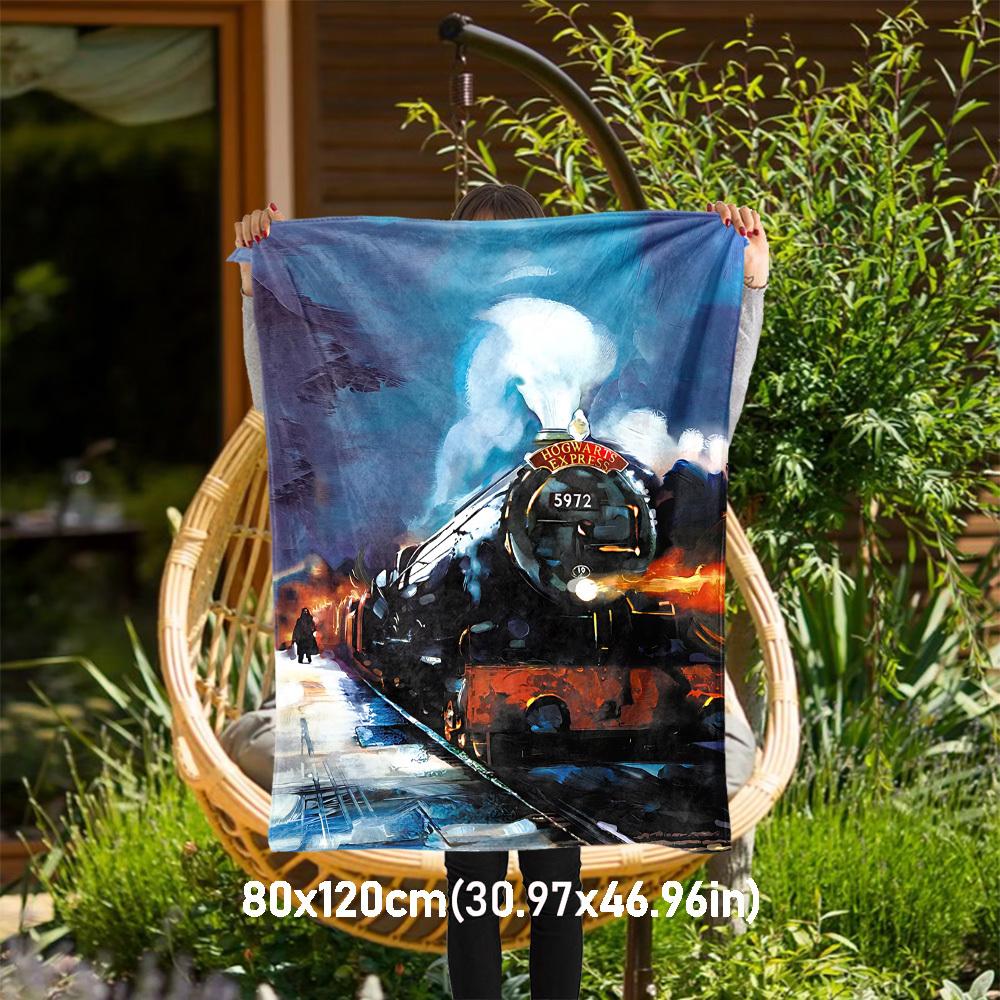 1pc Hogwarts Express Steam Train Outdoor Flannel Throw Blanket All Season Soft Warmth,Home Decor 1031216