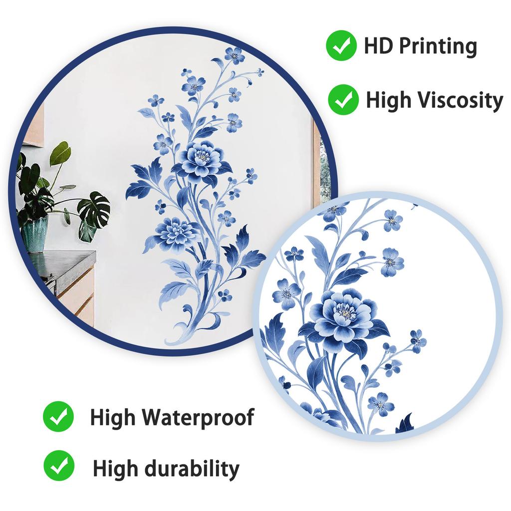 Blue Peony Flower Self Adhesive Removable Wall Sticker for Living Room Bedroom Hallway Home Decor