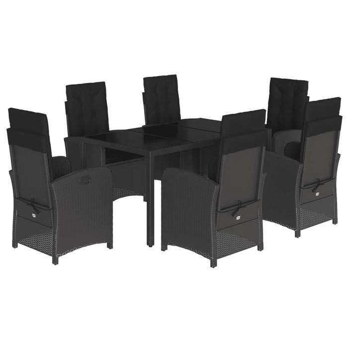 VidaXL 7-Piece Garden Dining Set with Cushions, Table and Chairs with Adjustable Backrest, Outdoor Patio Furniture 3212208