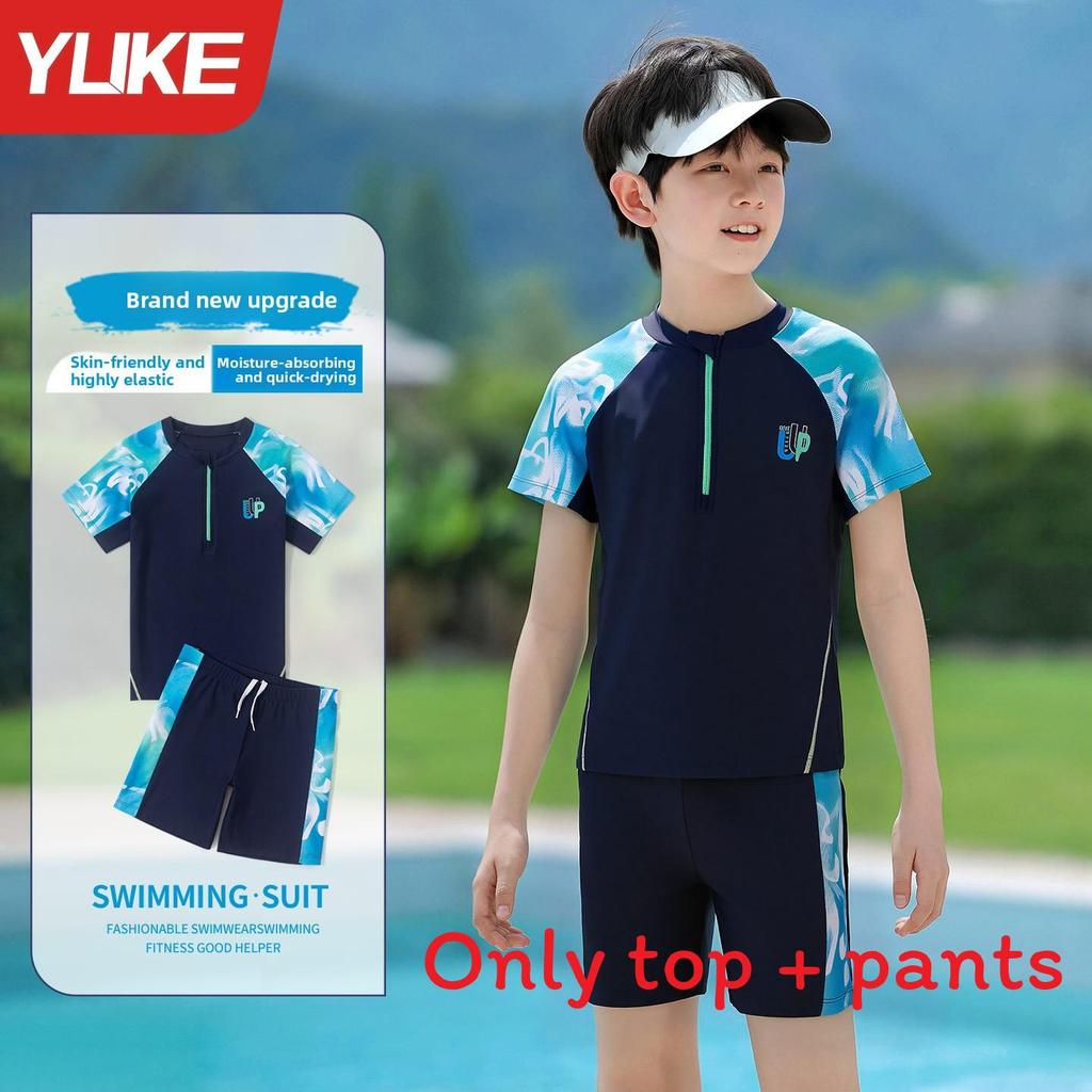 Navy Kids Swimsuit With Polyester Fabric For Water Sports And Sun Protection For Boys And Girls