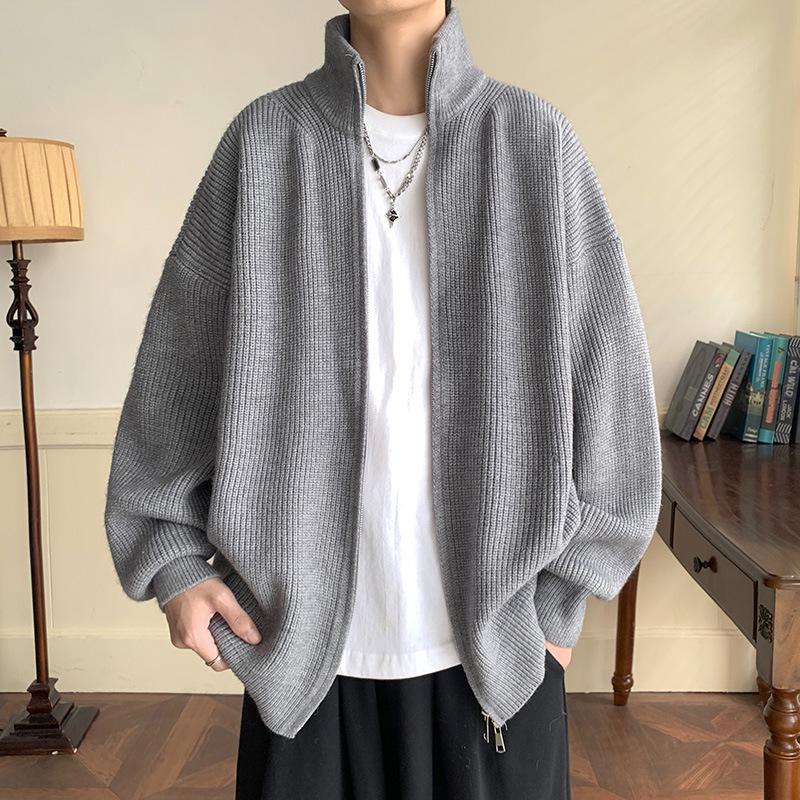 Men's Winter Stand-Up Collar Zip-Up Knit Cardigan Sweater - American Casual Style