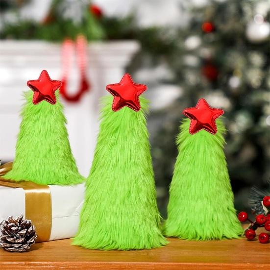 Grüne Plüsch Weihnachtsbaumschmuck Weiche Fellige Weihnachtsdeko mit Sternspitze Feiertags-Tischdekorationen Partyzubehör