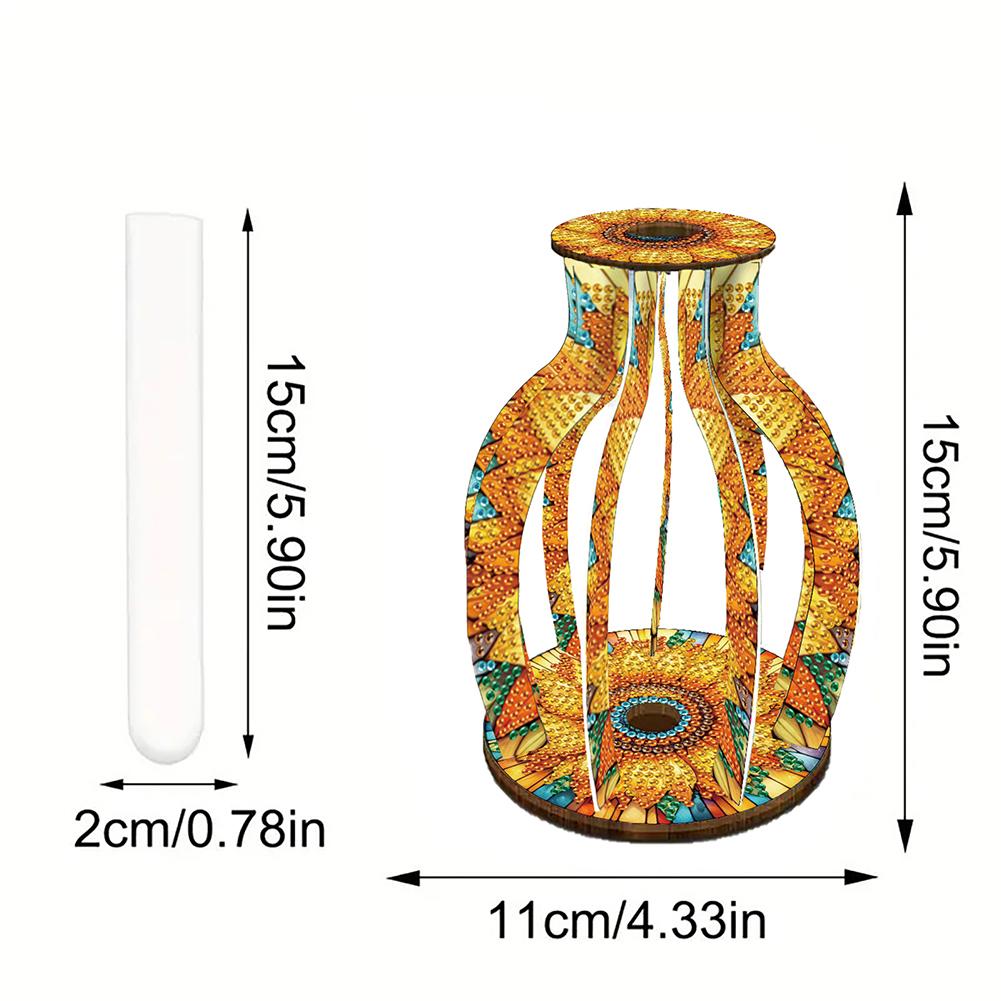Acrylic Wood Colorful Pattern Diamond Mosaic Rhinestones Vase Diamond Painting Tabletop Vase Ornaments Kit for Home Office Decor
