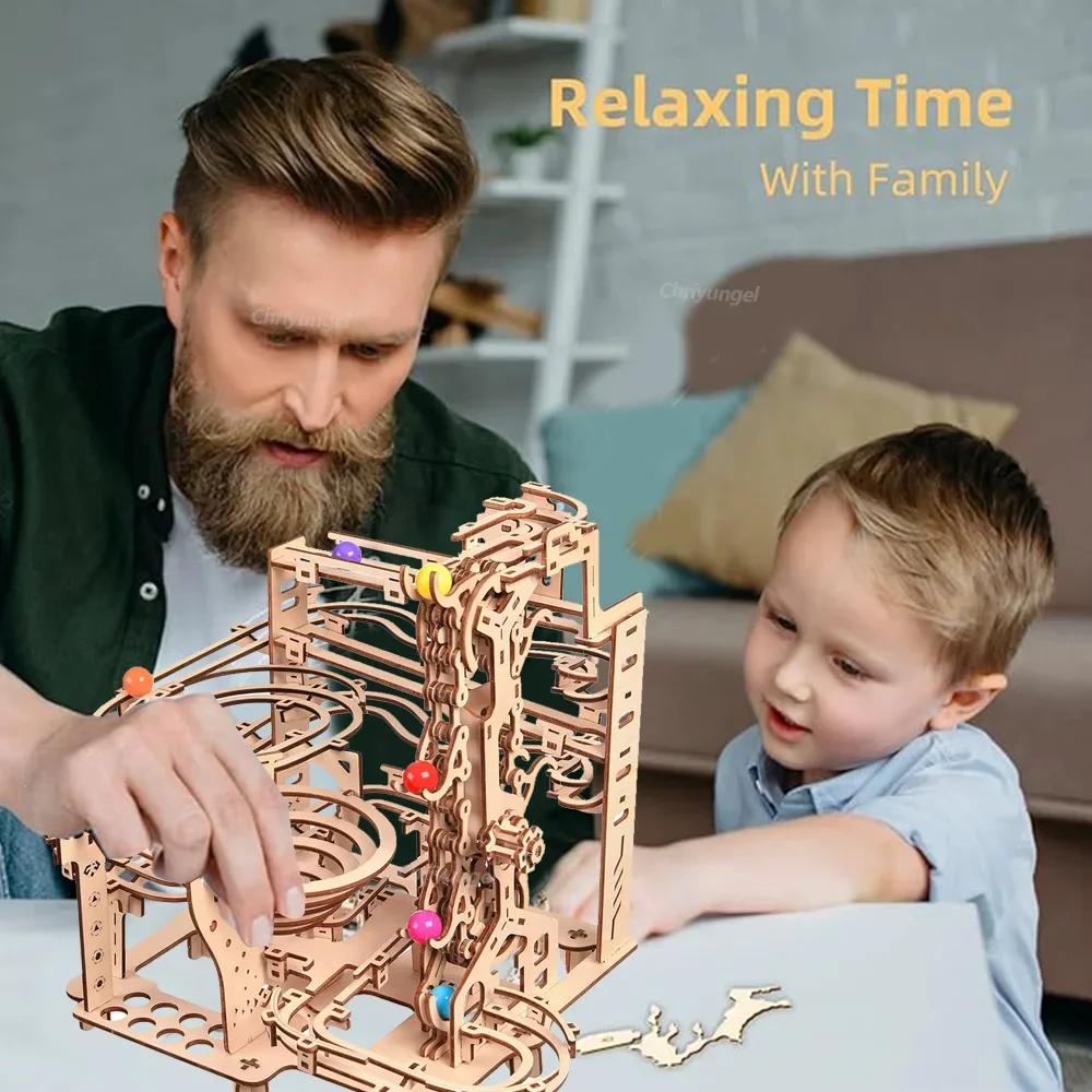 3D Wooden Puzzle Marble Run Set DIY Assemble Building Model Kits STEAM Educational Toys For Kids Adult Gifts 3 Types