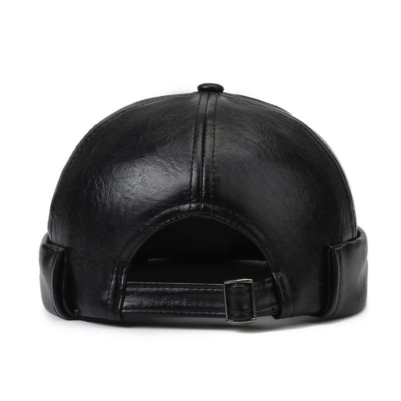 Men's Solid Color PU Leather Skullcap, Outdoor Casual Hat Ideal for Autumn & Winter Travel, Windproof and Warm Cap