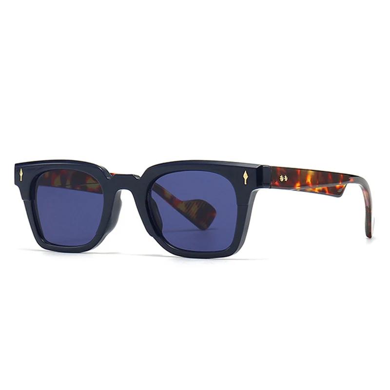 SHAUNA Neue Damen Sonnenbrille mit quadratischen Nieten, UV400, Retro-Farbverlauf, Herren, blau-grüne Sonnenbrille