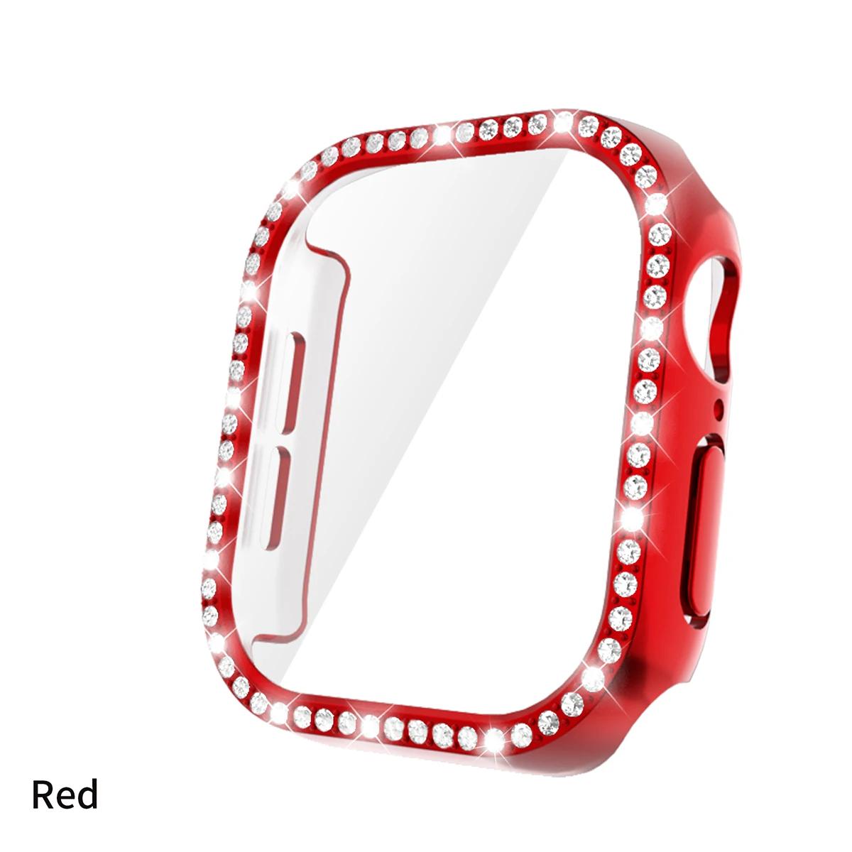 

Блестящее стекло+чехол для Apple Watch 11 10 42 мм 46 мм Алмазный жесткий ПК бампер+Защитная пленка для экрана Чехол аксессуары для iwatch series 11 10 s11 10-42mm красный