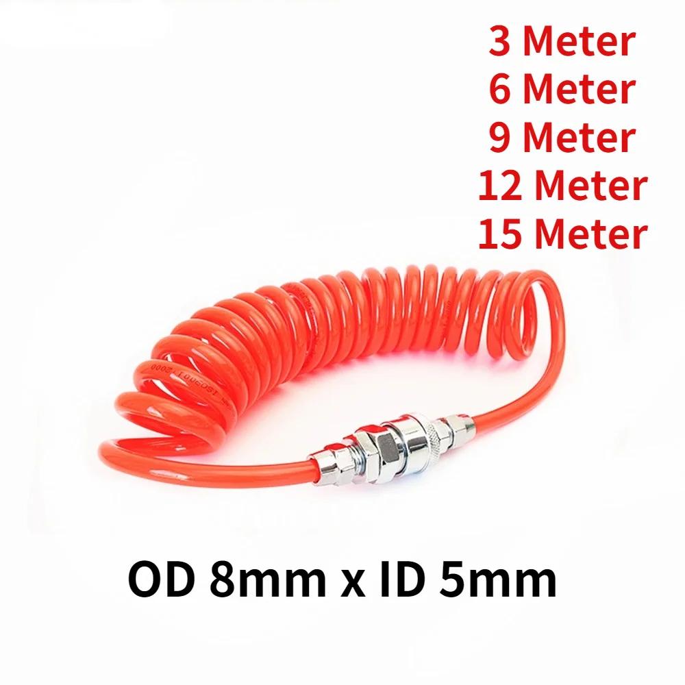1 Stück Spiralschlauch 3M 6M 9M 12M 15M AD 8mm x ID 5mm Flexibler PU Rückstoßschlauch für Kompressor Luftwerkzeug Kollokationsfittings