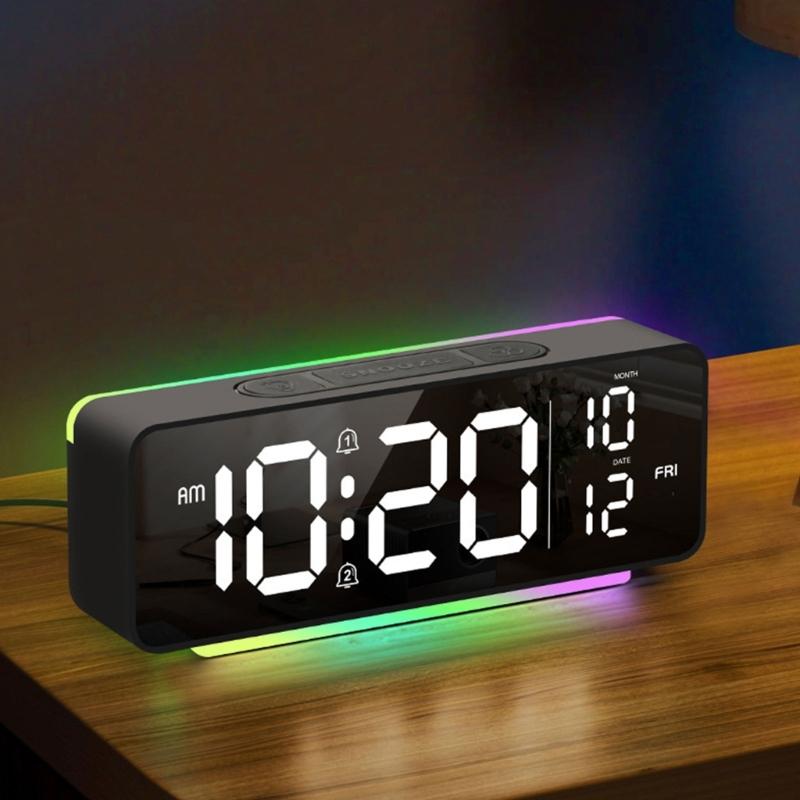 Bedside Digital Alarm Clock with Large LED Screen, Ambients Light and Brightness Adjustment Tabletop Clock for Nightstand