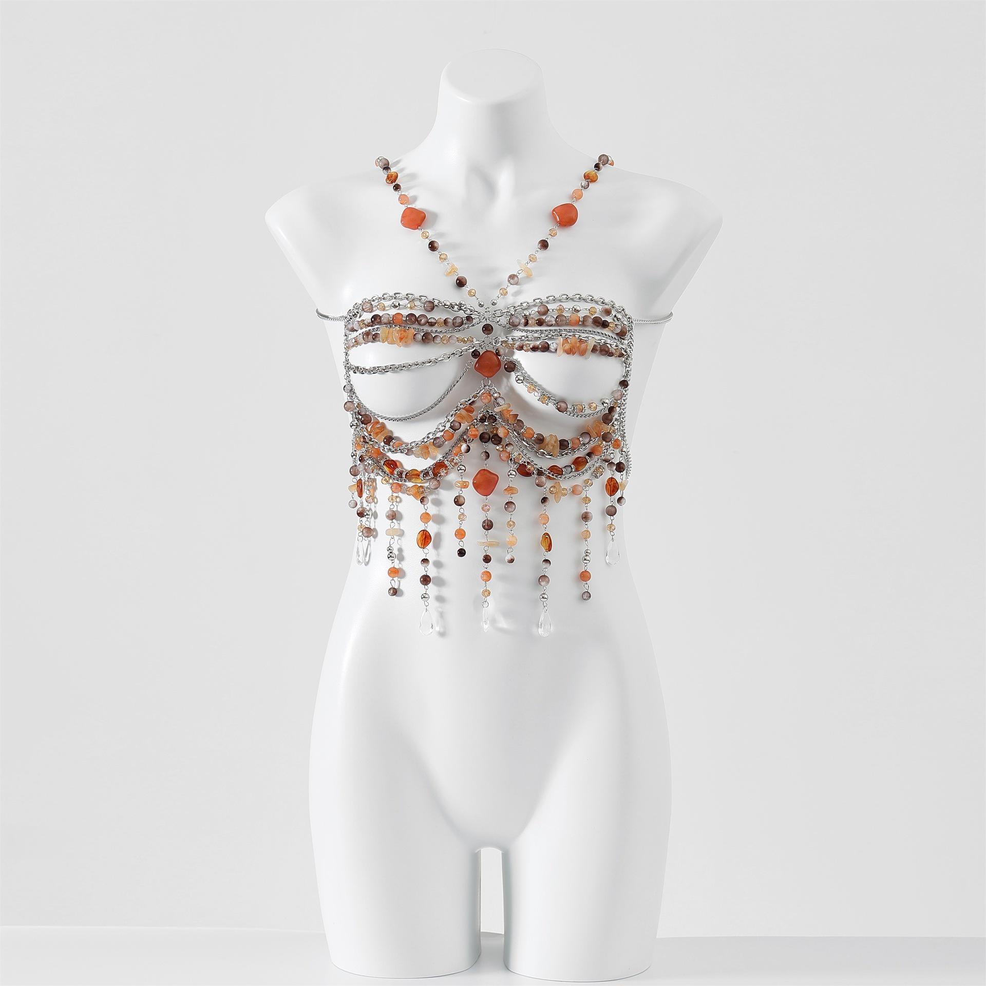 Women s Sexy Halter Camisole with Beaded Bandeau Chain One Size
