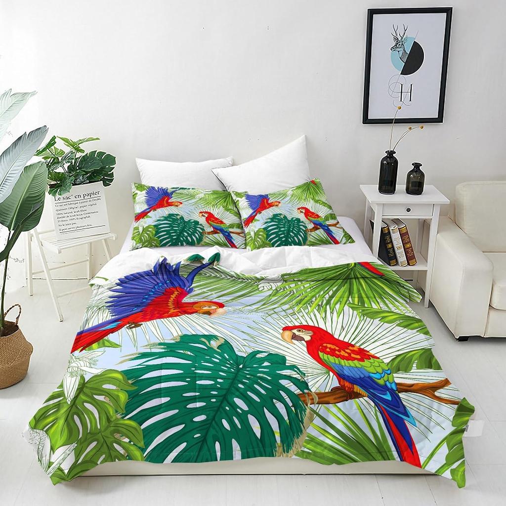 Parrot Duvet Cover Set Soft Comforter Cover Tropical Parrot Floral Print Pattern 2 Piece Bedding Set With Pillowcase All Season