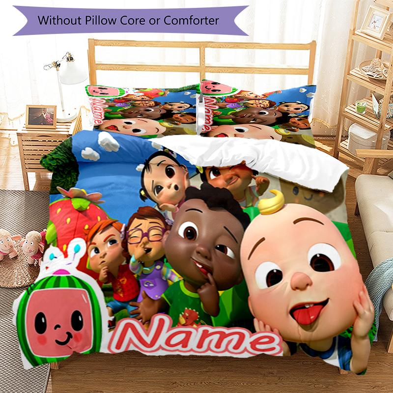 3pcs Custom Name CoComelon - Dance Party Bedding Set Duvet Cover Closure Includes 1 Duvet Cover & 2 Pillowcases for All Seasons Bedroom Decor