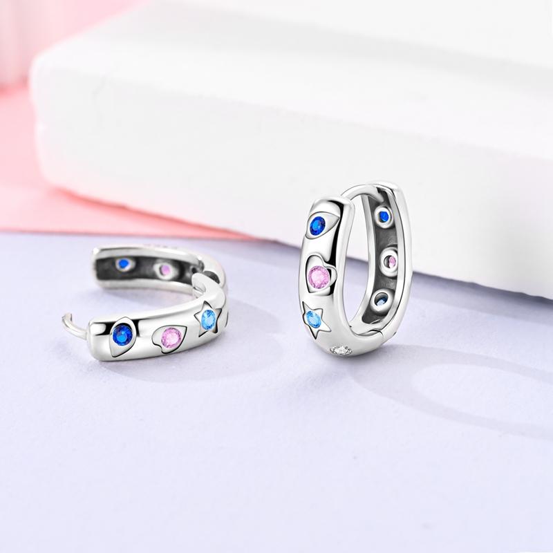 New 925 Sterling Silver Hope Rainbow Flower Earrings For Women Sparkling Colored Zircon Star Koi Earrings Party Jewelry