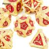 7 Pcs Golden Red Tree Stump Root Metal Dice Solid Metal Polyhedral Dice Set Suitable for Role-Playing RPG  Board Game Card Game