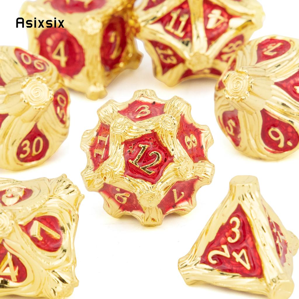7 Pcs Golden Red Tree Stump Root Metal Dice Solid Metal Polyhedral Dice Set Suitable for Role-Playing RPG  Board Game Card Game