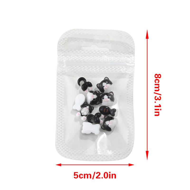 10Pcs Black And White Cat Nail Accessories Cartoon 3D Cute Cat Butt Small Fish Resin Nail Decoration Manicure Jewelry Diy