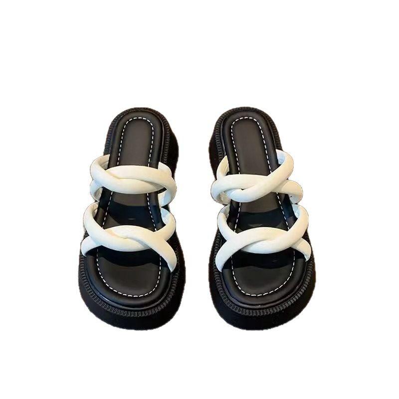 Lightweight heightening cross sandals women's outer wear 2025 summer new small thick-soled slippers foreign-style versatile muffin shoes