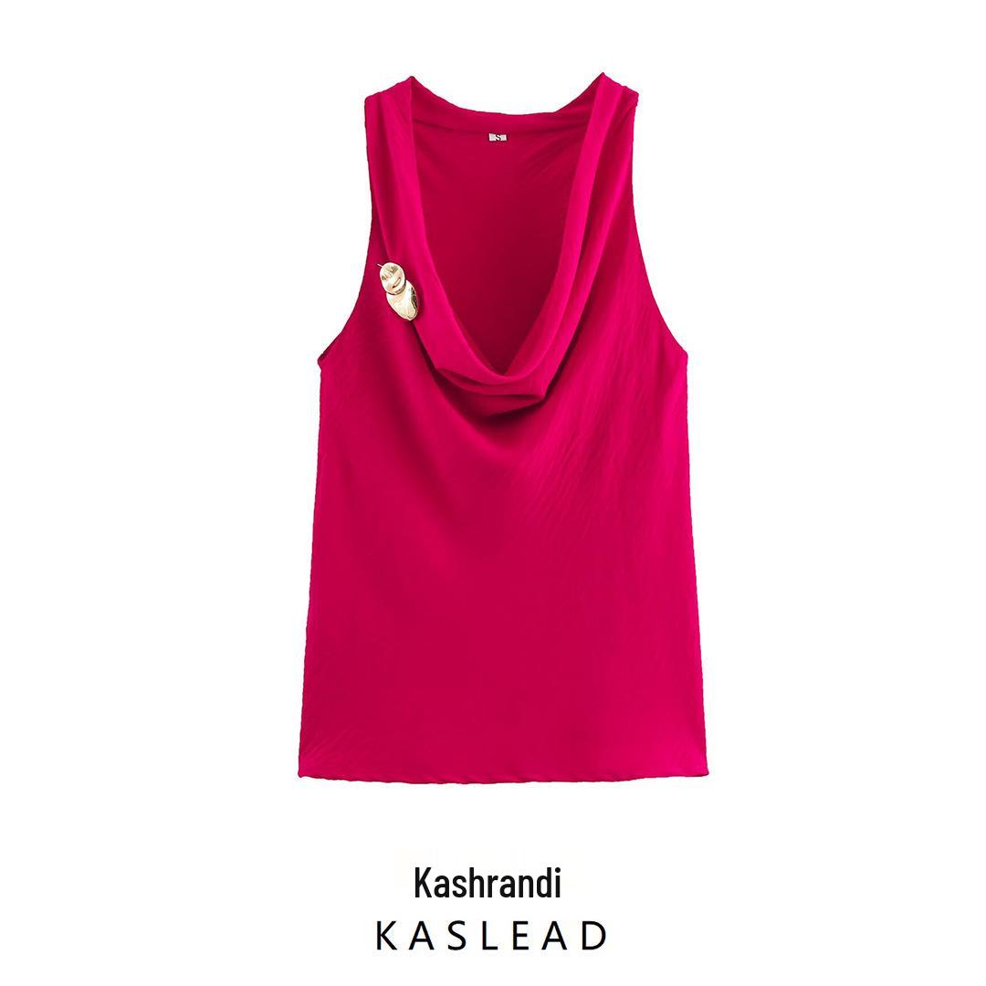 

2025 Spring Women s European & American Style Fashionable Gold-Embellished Sleeveless Top Extra Small