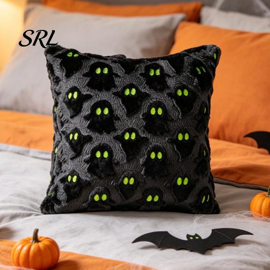 Soft Plush Couch Pillow Covers 2Pcs Halloween Ghost Cushion Covers, Throw 18x18 Decorative Inch Cases for Sofa Bed Chair Cozy