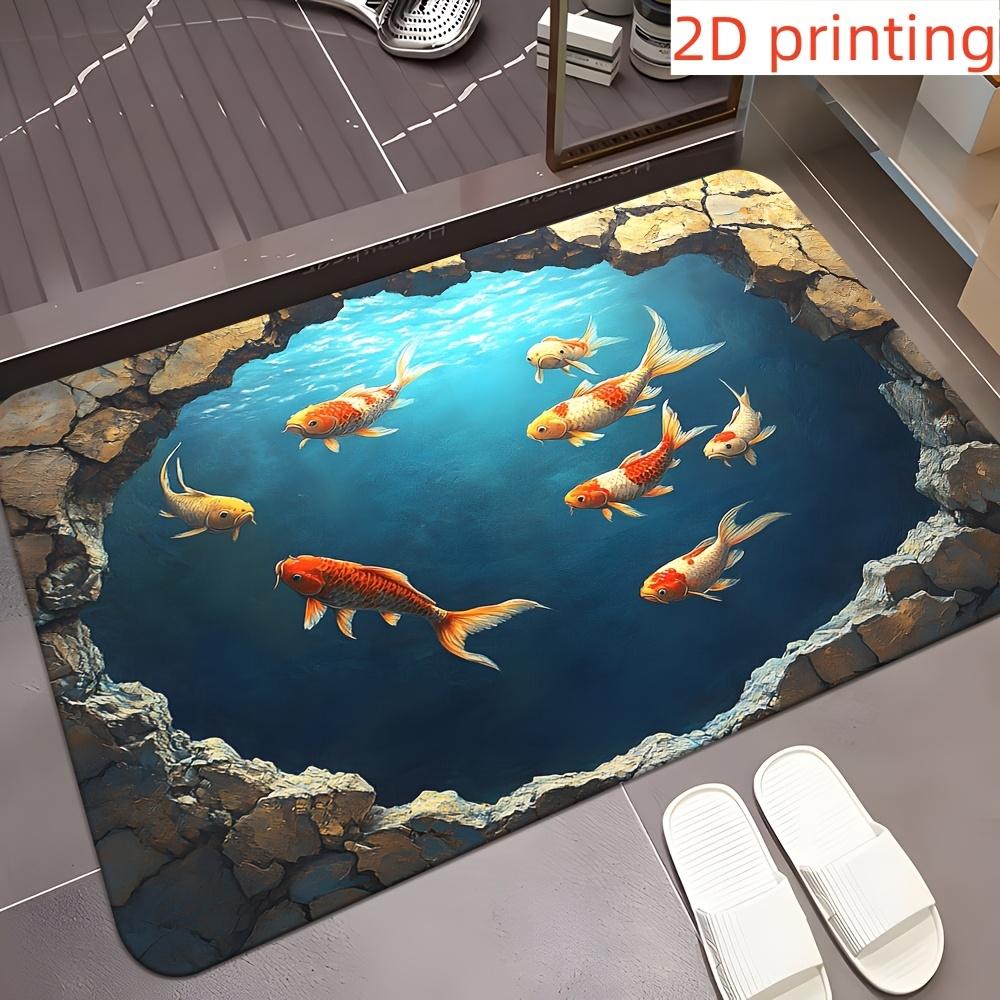 Vibrant Koi Fish Rocks Non-Slip Door Mat Floor Mat Indoor Outdoor Mat for Bathroom Living Room Camping Yoga Artistic Fish Deco