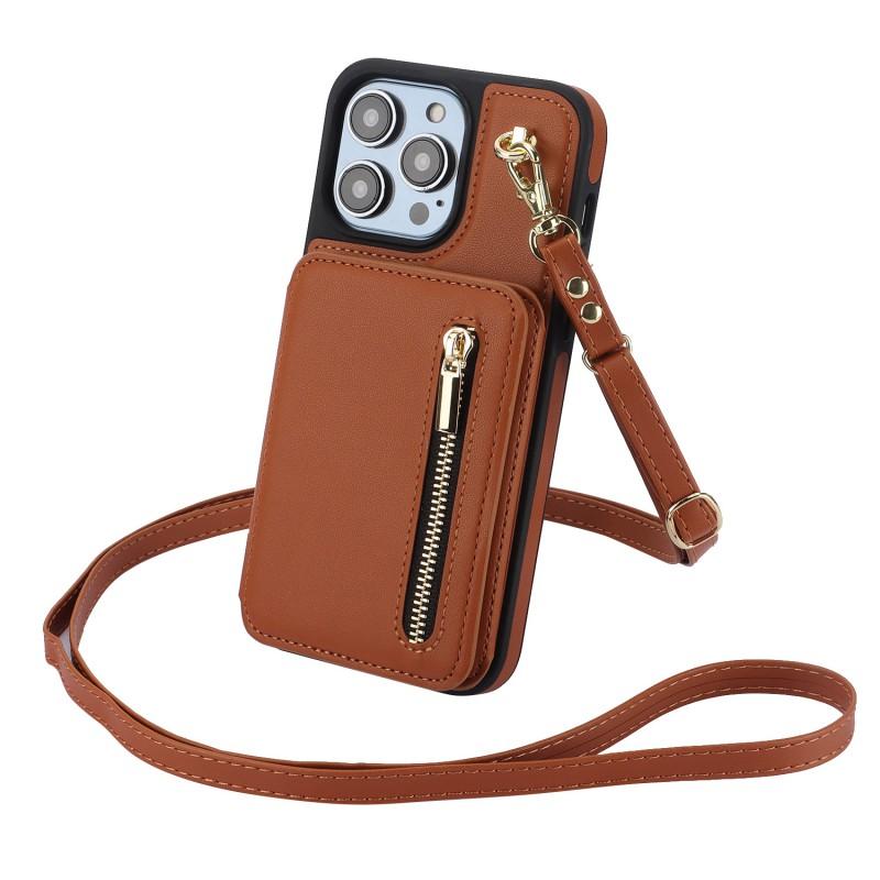 Creative Zipper Card Holder Phone Case IPhone 17 Pro With Adjustable Strap TPUPU Protective Cover Kickstand Magnetic
