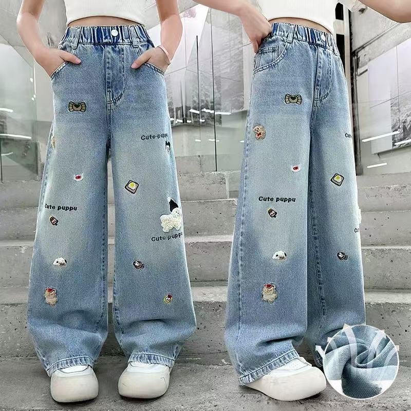 Summer Girls' Pants Tencel Jeans Wide Leg Children's Girls' Straight Leg Pants Fashionable and Casual Pants