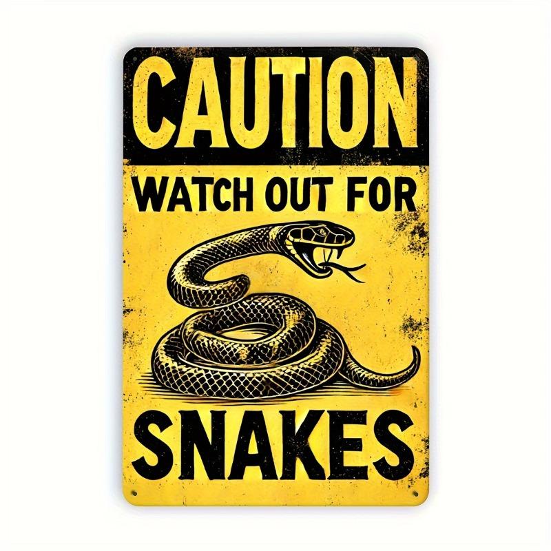 Vintage Beware of Snakes Yellow Black Metal Sign Durable Tinplate Rustic Outdoor Wall Decor