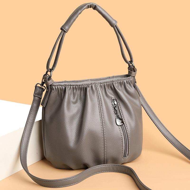Retro Texture Crossbody Single-shoulder Bag Large Capacity Simple and Fashionable Hand-held Bucket Bag