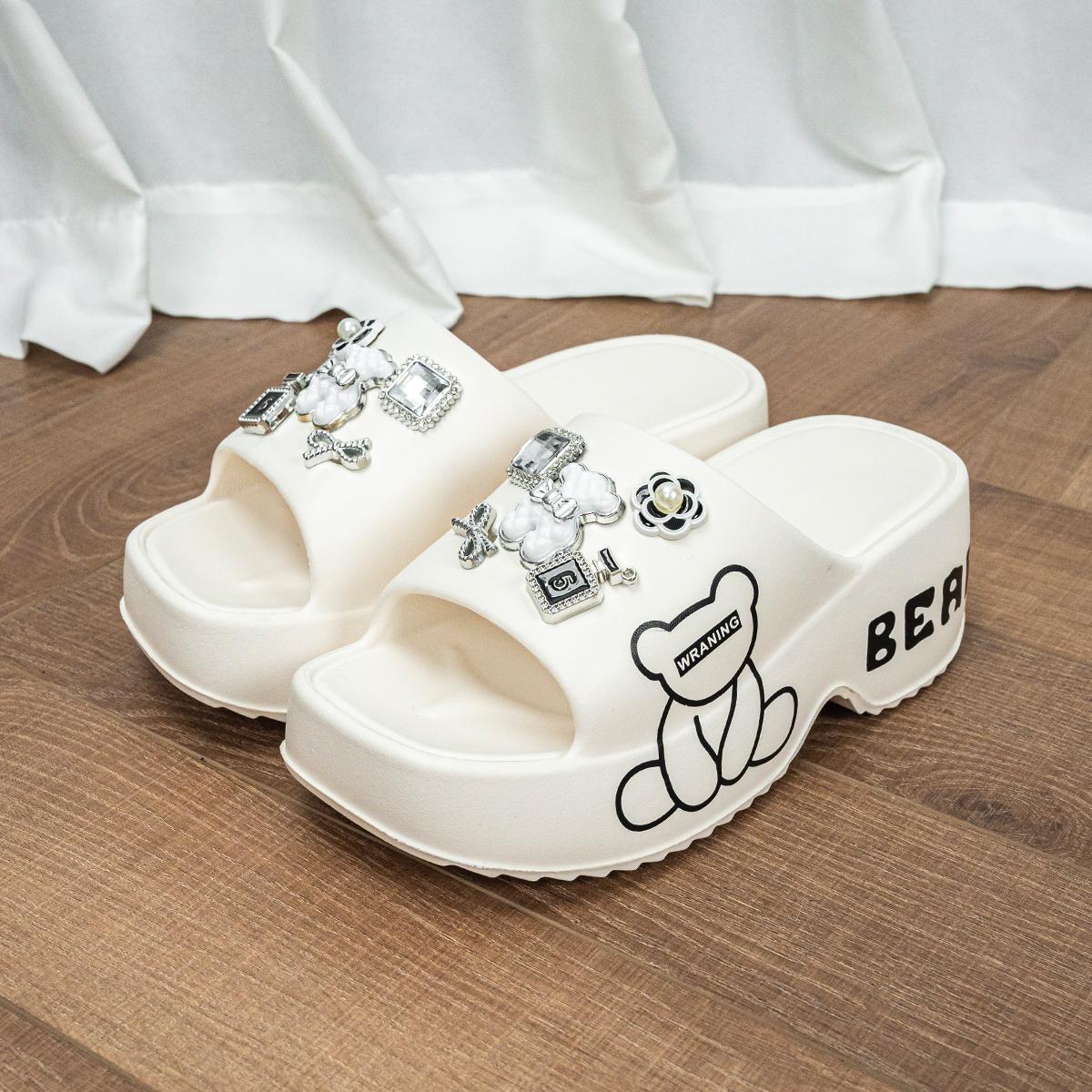 

New Double White Bear Thick Soled Wedge Women s Sandals and Slippers E19 36-37