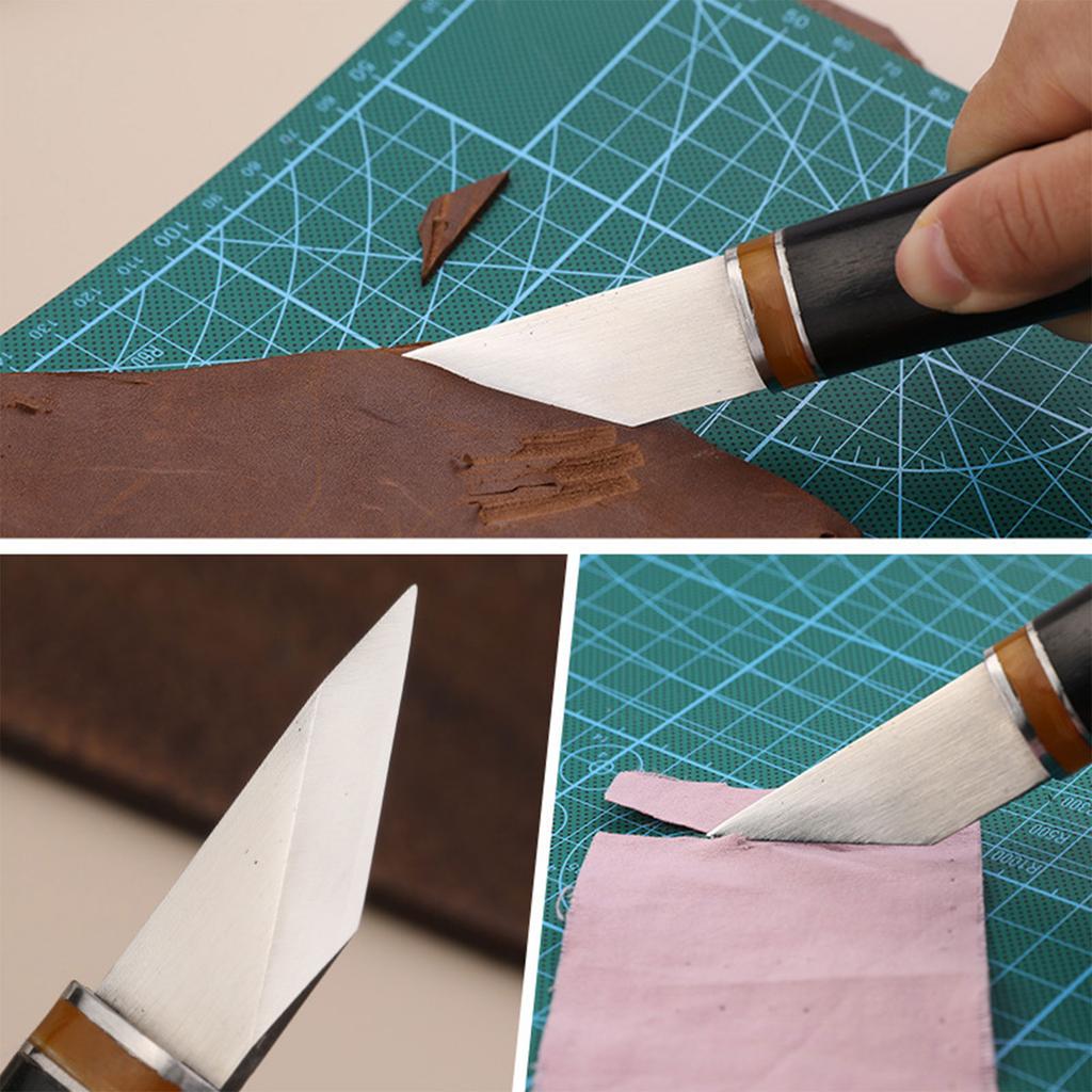 Leather Working Knife Leather Edging Cutter Knife, Skiving Knife with Wooden Handle for DIY Leathercraft Cutting