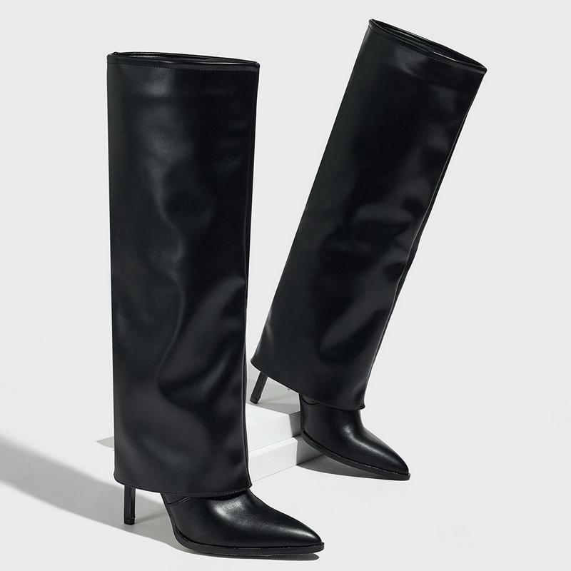 

Women Mid-calf High Heel Long Boots Office Versatile Chimney Straight Boots Nightclub Party Pub Banquet Trouser Leg Knight Boots 35 чёрный