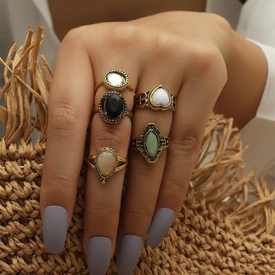 Ladies Ring Metal  Ring Glossy Ring 5 Piece Set Metal Ring Holiday Gift