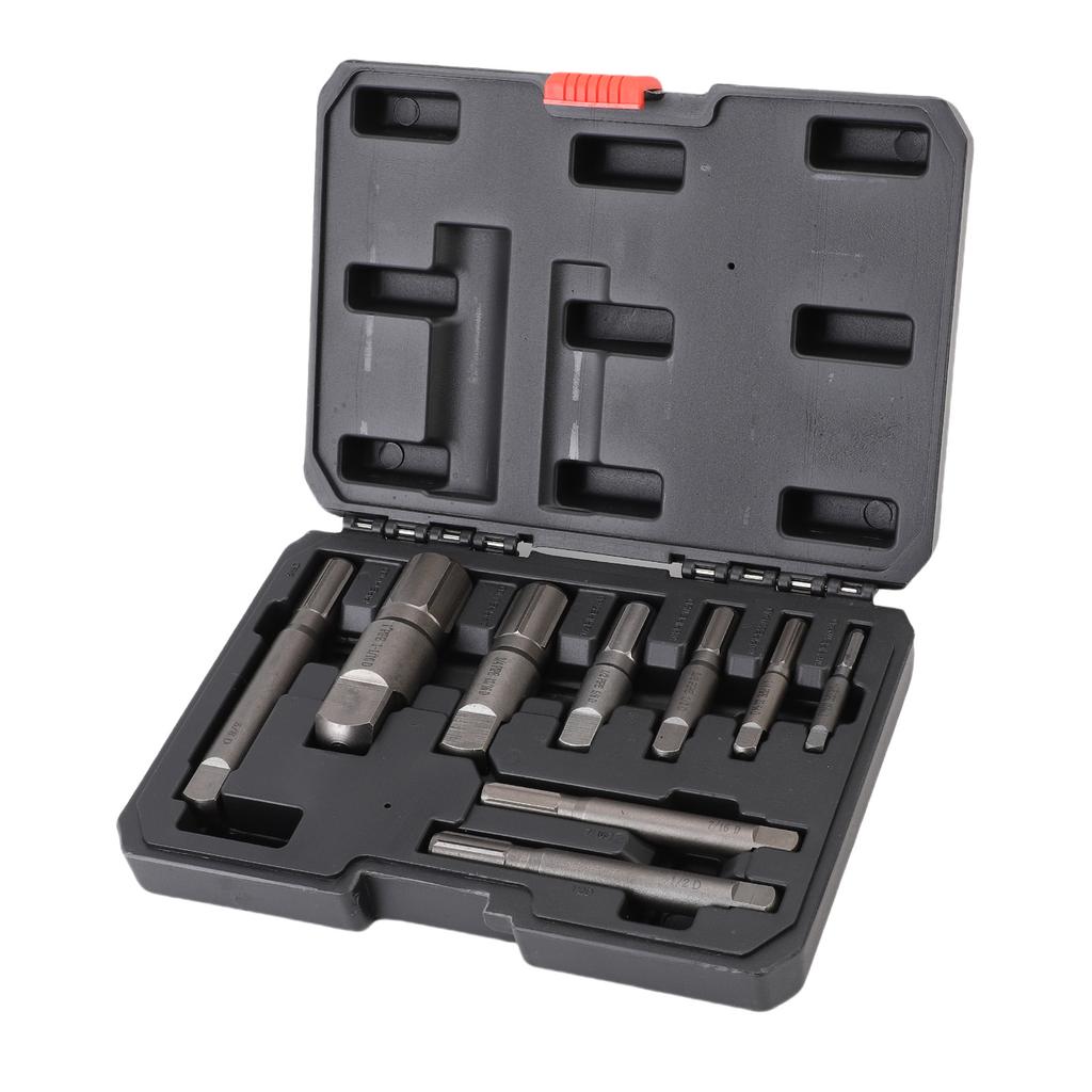 9 Pcs Pipe Extractor Set CrMo Steel Broken Pipe Removal Tool Kit with Storage Box for Maintenance