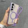 For Magsafe Hand Wrist Strap Case for Samsung Galaxy S26 S25 Ultra S24 Plus A56 A16 A15 A36 Lanyard Transparent Acrylic Cover