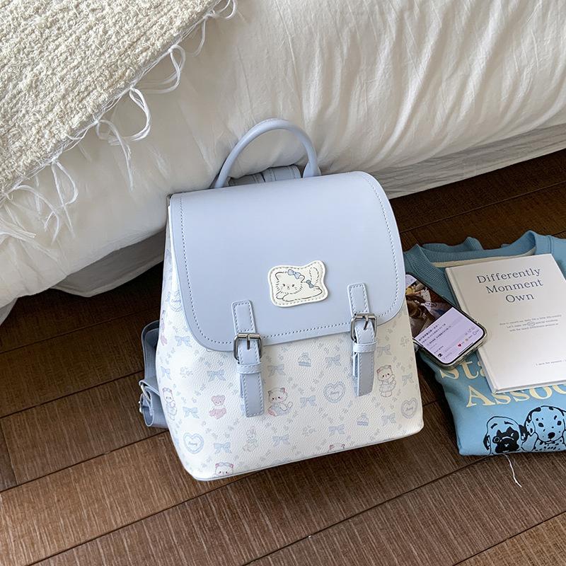 College Style Cartoon Printed Backpack Women's Summer New Large-capacity Portable Cute Small Backpack