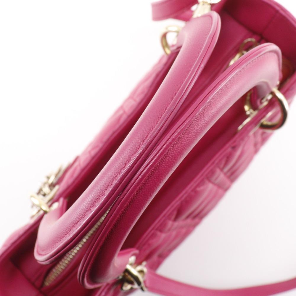 Dior Lady Dior Medium Handbag Canage Pink Lambskin Women Used