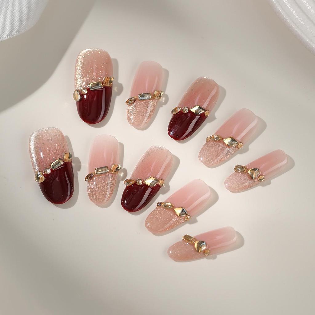 Lux Nails: Champagne French Cat Eye Removable Nail Patches - Light Luxury Whitening Manicure