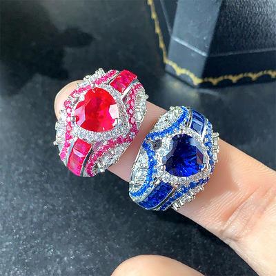 Windschmuck, Ringschmuck, Violettes Licht, Farbwechselnder roter Korund Herzförmiger Diamant, Senior Pendlerin