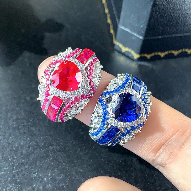 Wind Jewelry, Ring Jewelry, Purple Light, Color-Changing Red Corundum Heart-Shaped Diamond, Senior Commuter Woman