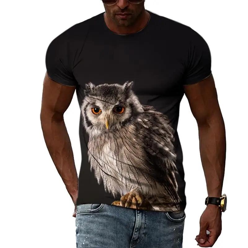 Fashion Owl Pattern Print Design Men's T-shirt Street Fashion Harajuku O-Neck Comfortable Short Sleeve Tshirt