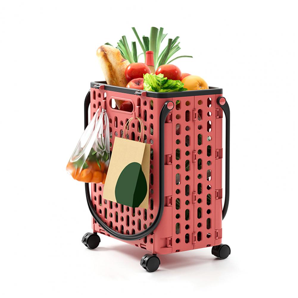 Folding Shopping Cart Collapsible Utility Cart with 360-Degree Swivel Wheels Lightweight Foldable Rolling Cart with Hooks