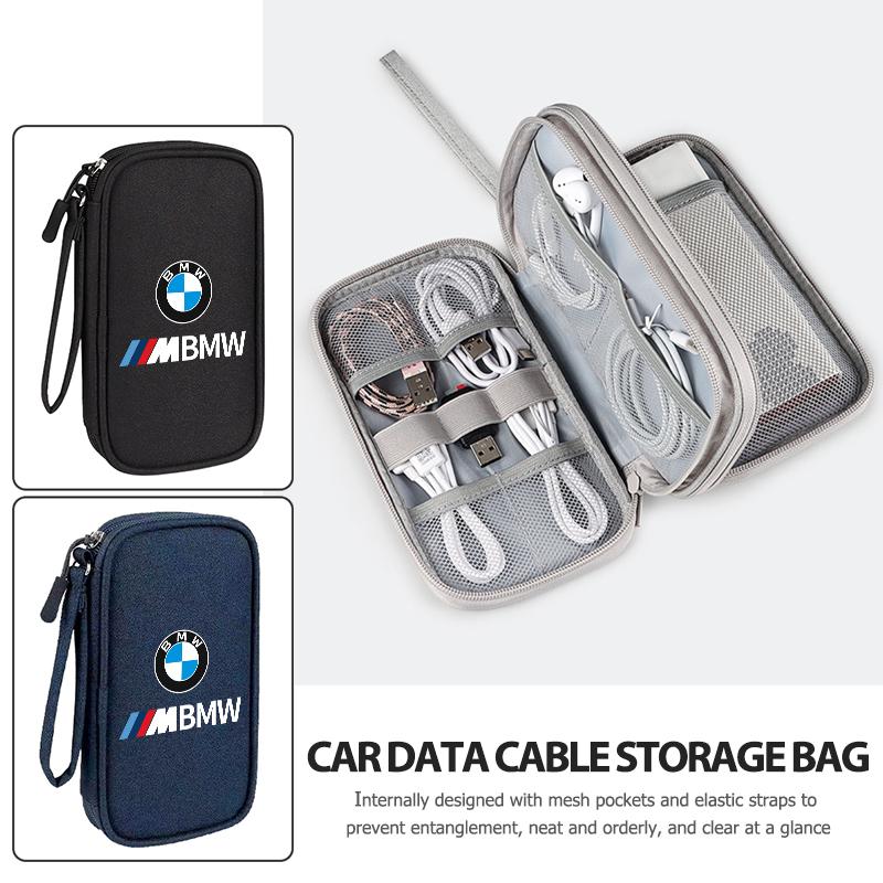 Universal Car Travel Portable Data Cable Storage Bag Accessories For BMW M3 M5 X3 E93 F10 F20 F30 F40 F15 F25 F26 F31 F49 F86 QS4