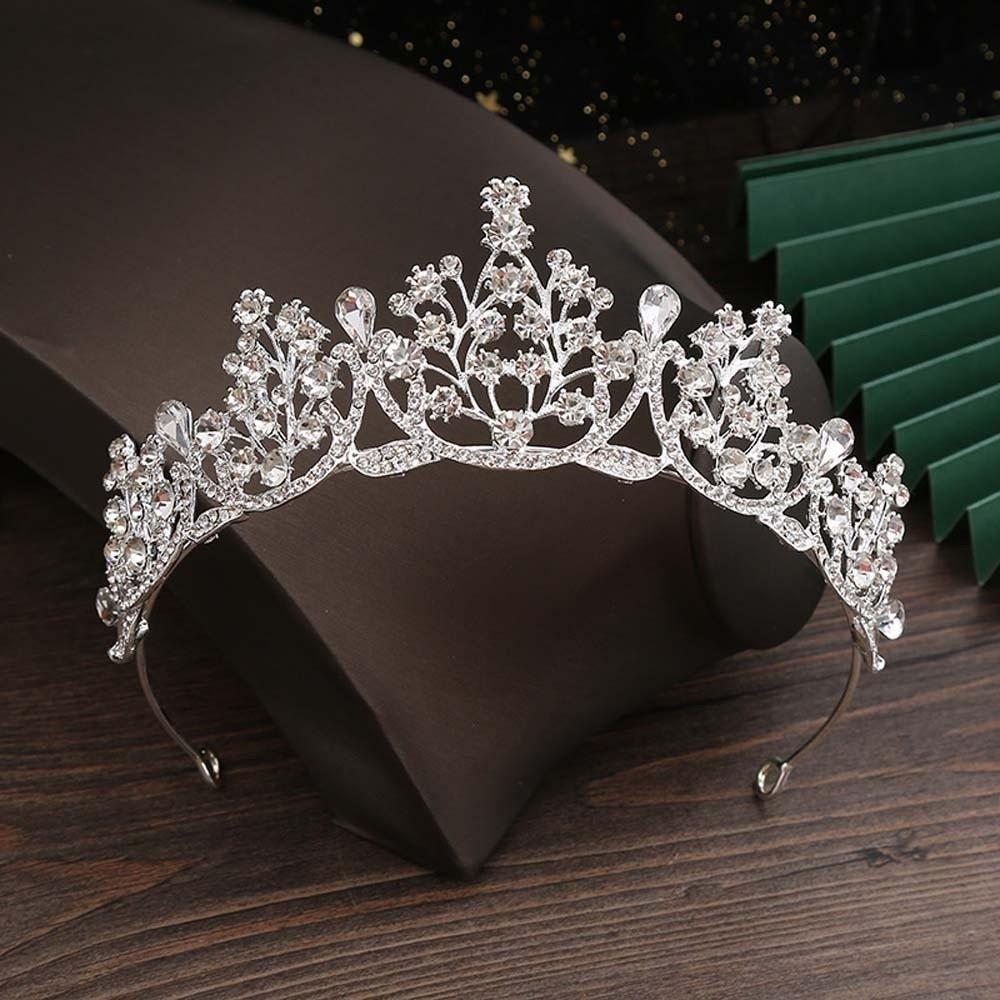 Elegant Crown Hair Accessory Shiny Princess Rhinestone Tiara Baroque Silver Floral Crown  Wedding