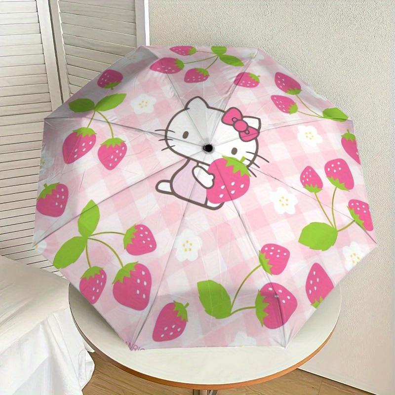 1pc Hello Kitty Strawberry Theme Umbrella with Plastic Handle,Suitable for All Seasons Home Travel Outdoor UmbrellaSanlio607