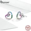 Bamoer Pink Heart Stud Earrings for Women 925 Sterling Silver Rainbow Amour Ear Studs Jewelry Gift